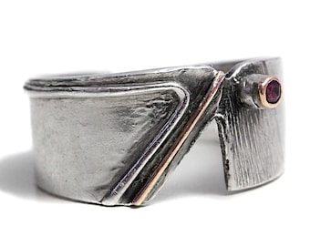 Ring Gold Silver Ruby Brilliant Cut Artisan