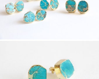 Chrysocolla earrings gold stud earrings raw crystal earrings gemstone earrings post earrings raw quartz earrings Solitaire Minimalist boho