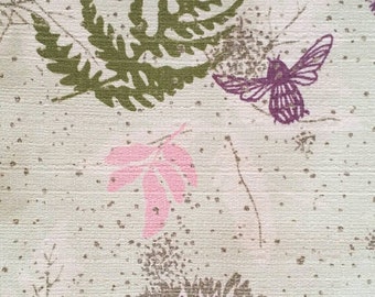 Barkcloth Era Fabric ~ Ferns Dragonflies Bugs ~ Mint Green