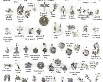 Outlander Gabaldon Charms,Outlander Sassenach pendants, Scottish Thistle Jewelry, Dragonfly in Amber, Outlander jewelry, Claire's ring