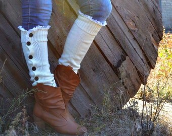 Leg Warmers, Women's Accessories, Boot Cuffs, boot socks - Button Lace Boot Cuffs Women's by TTAcc