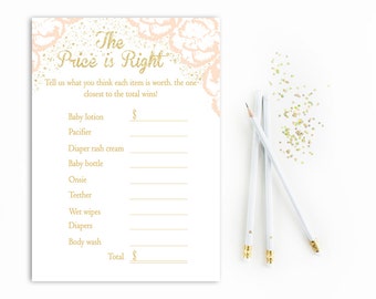 Pink Price is Right Baby Shower Game Printable, Pink Gold Price is Right, Girl Price is right Printable, Gold Glitter, DIY, PDF, Digital