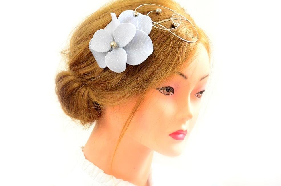 Silver fascinator headband Silver hairpiece Hair flower Silver