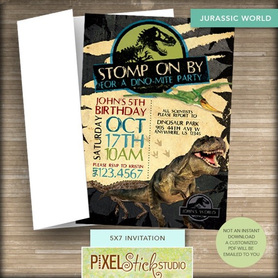 5x7 JURASSIC WORLD Birthday Invitation // Dinosaurs // Jurassic Park // T-Rex // 5th Birthday