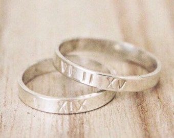 Roman numeral ring, roman numerals, anniversary ring, stamped ring, personalized ring, stamped ring, engraved ring, hand stamped ring, ring