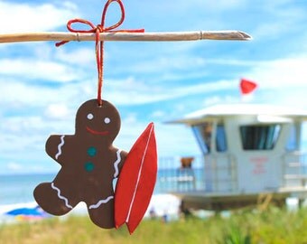 Surfer Gingerbread man Christmas ornament Surfer Christmas ornament Gingerbread man and surfboard Christmas gift ideas for surfers Surf art