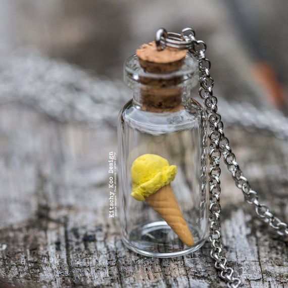 FREE SHIPPING - Lemon Yellow Sorbet Ice Cream Necklace - Miniature Food Jewellery - Miniature Dessert - Ice-cream - Jewelry
