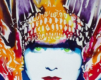 Art Deco Metropolis Art Print of Original Painting 1920s Flapper Feathers Headdress Fashion Early Cinema salon decor, Hair Salon Art