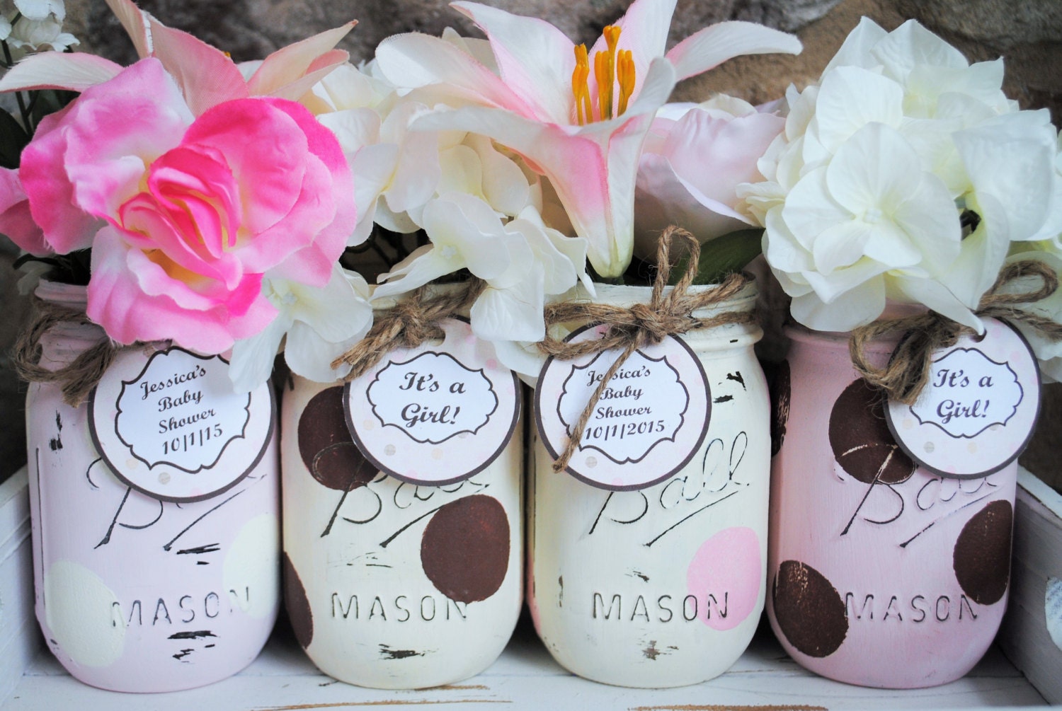 Mason Jar Shower Centerpieces Baby Girl Shower Centerpieces