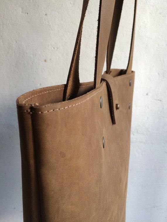 Brown leather tote bag