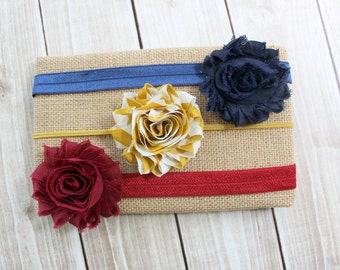On Sale! Fall Headbands, Baby Headband Set, Navy, Maroon, Yellow Headbands, Thanksgiving Headband, Baby Fall Headband