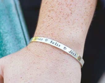Family Cuff Bracelet Custom Sterling Silver Bracelet - Personalized Jewelry - Mothers Bracelet - Childrens Names - Sterling Silver Cuff