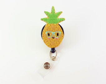 Pineapple - Felt Badge Reel - Nurse Badge Holder - Pediatric Badge Clip - RN Badge Reel - Teacher ID Badge Holder - Tropical - Retractable