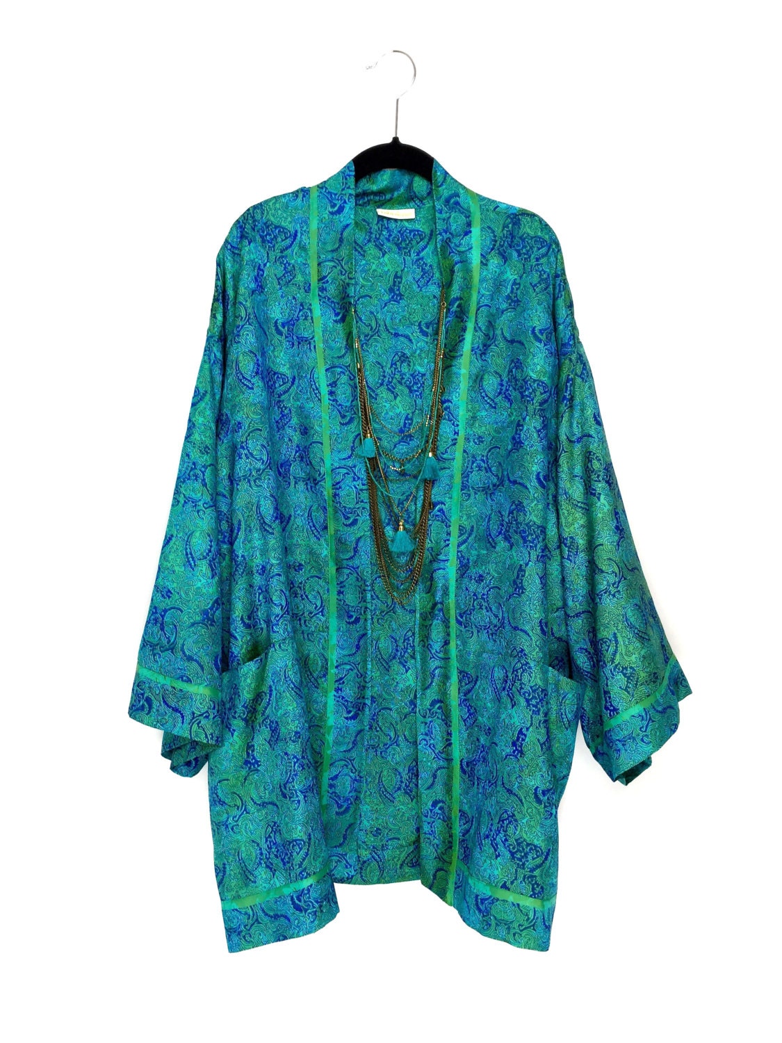 Silk Kimono fully lined jacket with an oversize fit in teal