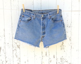 80s 90s Denim Overalls Shorts Sz M No Boundaries by HuntedFinds