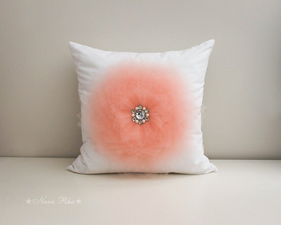 Pillow Covers Peach Flower Pillow Cover Decorative by NaraRha