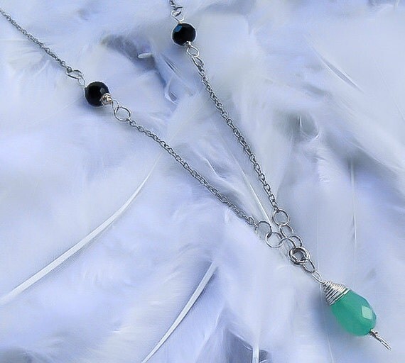 Jade Teardrop Necklace Swarovski crystals Wire wrapped