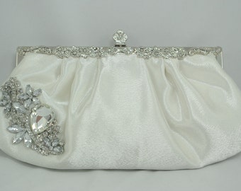 Ivory Bridal Clutch, Crystal Wedding Clutch, Wedding Handbag Swarovski Crystal Clutch Bridal Handbag Formal Satin Clutch Ivory Wedding Purse