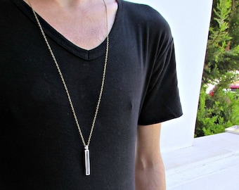 Men's Necklace Men's Bar Long Necklace Men's Silver Necklace Mens Jewelry