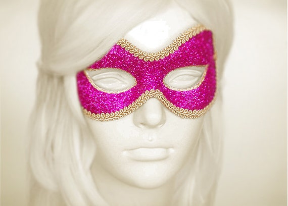 Glitter Hot Pink And Gold Masquerade Mask Shimmering