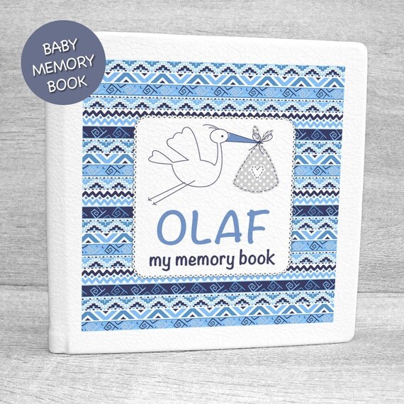 Blue tribal album / Baby boy memory book with personalised cover page
