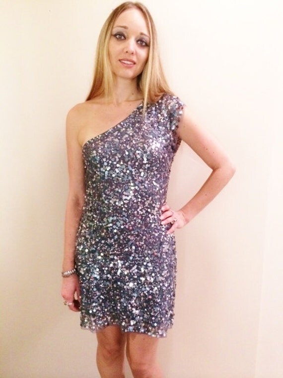 Sequin Evening Dress Silver Sequin One-Shoulder Evening