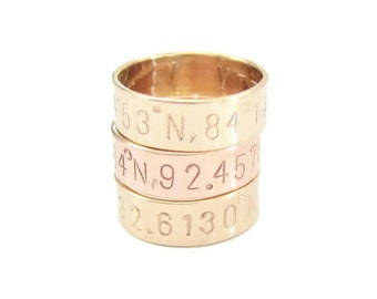 Coordinates Ring, Custom Latitude Longitude Ring, Personalized Stamped Ring, Custom Coordinate Jewelry, Stamped Ring, Personalized Ring