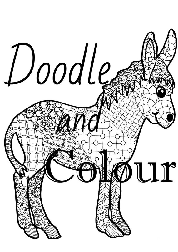 Donkey Doodle Adult Colouring Page Zentangle Style Art