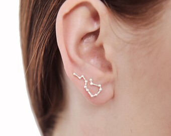 Aquarius star Ear Crawler earrings Ear climber constellation earrings jewelry Sweep up, galaxy astronomy Horoscope jewelry zodiac
