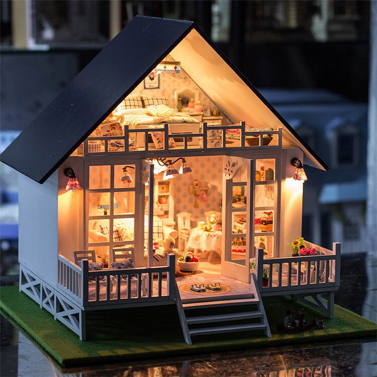 1 24 Miniature Dollhouse DIY Kit Nordic Holiday Villa With