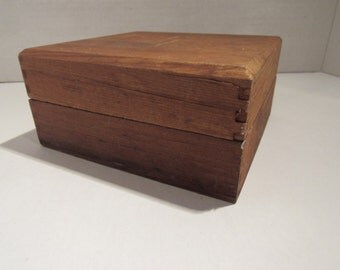 Vintage Wooden Box Storage Box Dovetail Edge Primitive Wood Box With Lid Recipe Box Stash Box