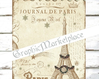 Joyeux Noel Journal de Paris Large Image Instant Download Vintage Transfer Fabric digital collage sheet printable No. 939