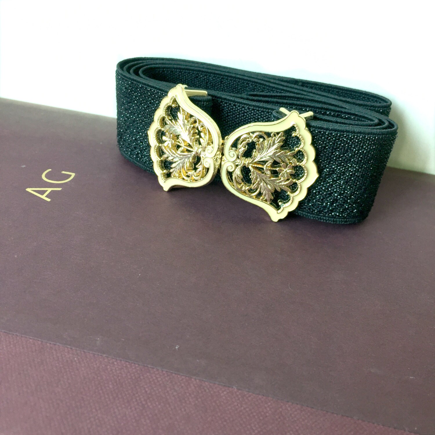 Art Deco Style Elastic Belt Gold Cream Flower Shape Belt