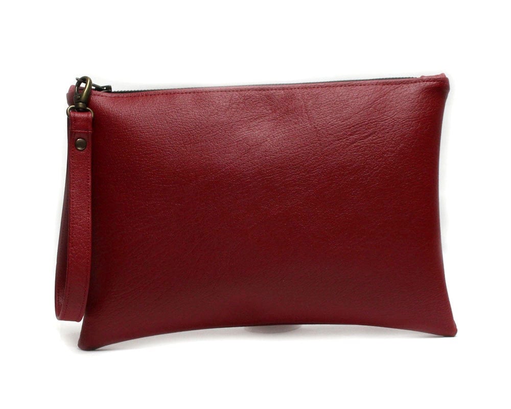 Deep Red Clutch Bag Vegan Leather Clutch Dark Red by Maiook