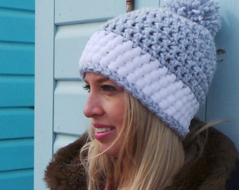WOMENS CROCHET Hat PATTERN, crochet hat pattern, Winter hat pattern, bobble hat pattern, chunky hat pattern, pom pom hat, Instant download