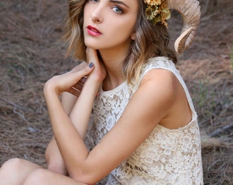 Horned Headdress/ Flower Headdress/ Ram Horns/ Flower Crown/ Fawn Headdress/ Satyr Headdress/ Satyr/ Fawn/ Bohemian/ Flower Crown/ Fairy