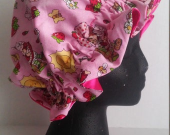 Satin Bonnet, Childs Strawberry Shortcake Satin Bonnet, Toddler satin cap, satin lined cap