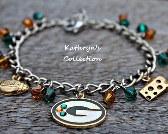 Green Bay Packers Bracelet, Packers Bracelet, Packers Jewelry, Packers Fan Wear, Green and Gold Jewelry, Cheese Head