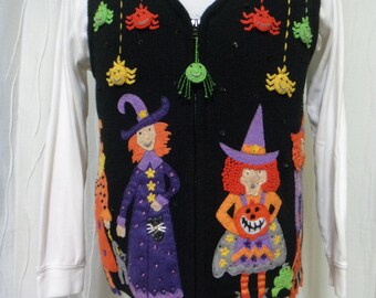 Halloween Sweater Vest (Size: Women's Medium), Teacher Halloween Vest, Witch Vest, Spider Vest, Halloween Witches, Spider Webs