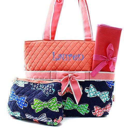 Personalized Bowtie Diaper Bag Monogrammed Diaper Bag