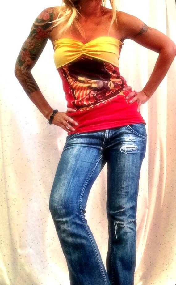 Jimi Hendrix Tube Top T For Her Wife T Red And Yellow 