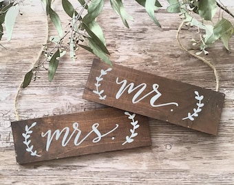 mr. & mrs. wedding signs / wedding chair signs / wooden hanging signs.