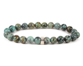 African Turquoise Bracelet - Jasper Bracelet, Semi-Precious Gemstone Bracelet, Stone Bracelet, Elastic Beaded Bracelet