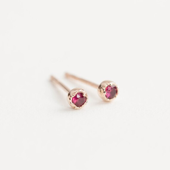 14k rose gold ruby stud earrings tiny ruby earrings genuine