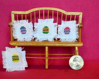 Cross Stitch Easter Egg Dollhouse Miniature Pillows Set of 4