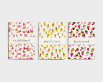 Notebook, journal, diary, watermelon, pineapple, strawberry, travel notebook, watercolor, lined notebook, A6, papergoods, stationery, cute