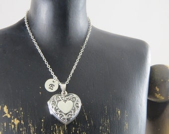 Sterling silver heart locket necklace, personalized heart locket, Valentines day gift, gift for her, keepsake necklace, anniversary present