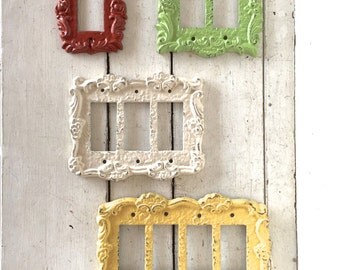 Light Switch Cover, Triple Rocker Switch Plate, Rocker Switch Plate, Double Rocker Switch Plate Cover , Shabby Chic, Rocker Switch Plate,