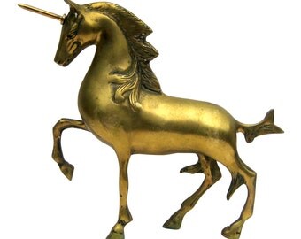 Vintage Brass Unicorn Figurine, Mythical Animal, Unicorn Statue, Brass Horse, Gold Animal Statue, Large Brass Knick Knack