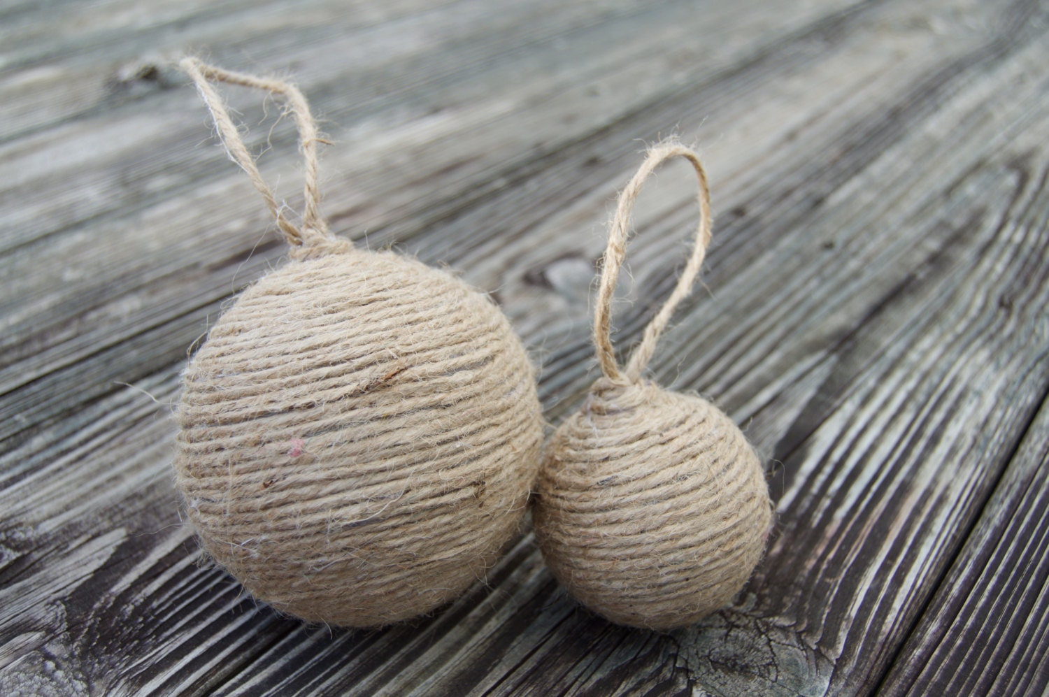 Set of 3 Rustic Christmas Ball Ornaments Burlap by